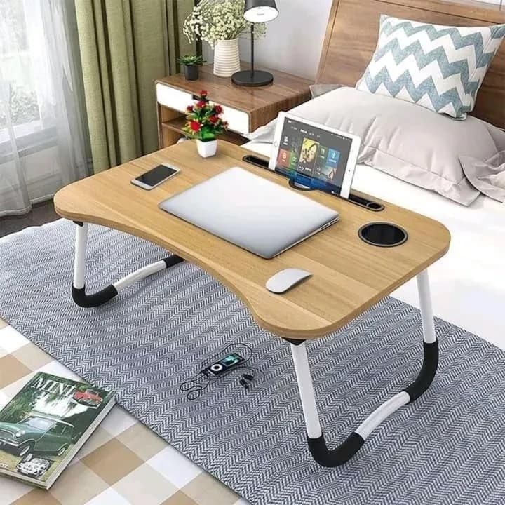 Adjustable Folding Laptop Stand Holder Study Table Desk Wooden Foldable Computer Desk for Bed Sofa Tea Serving Table Stand