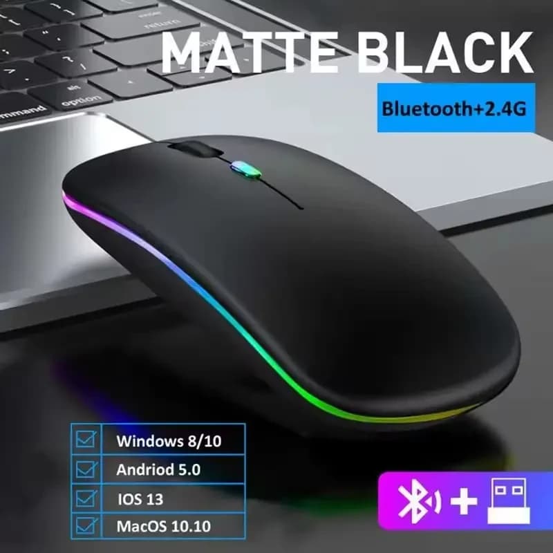 Wireless Mouse Rechargeable Silent LED Backlit Mice PC Laptop Computer Mous 2.4Ghz Receiver Bluetooth Dual Mode Optical Mice