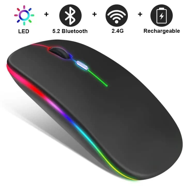 Wireless Mouse Rechargeable Silent LED Backlit Mice PC Laptop Computer Mous 2.4Ghz Receiver Bluetooth Dual Mode Optical Mice