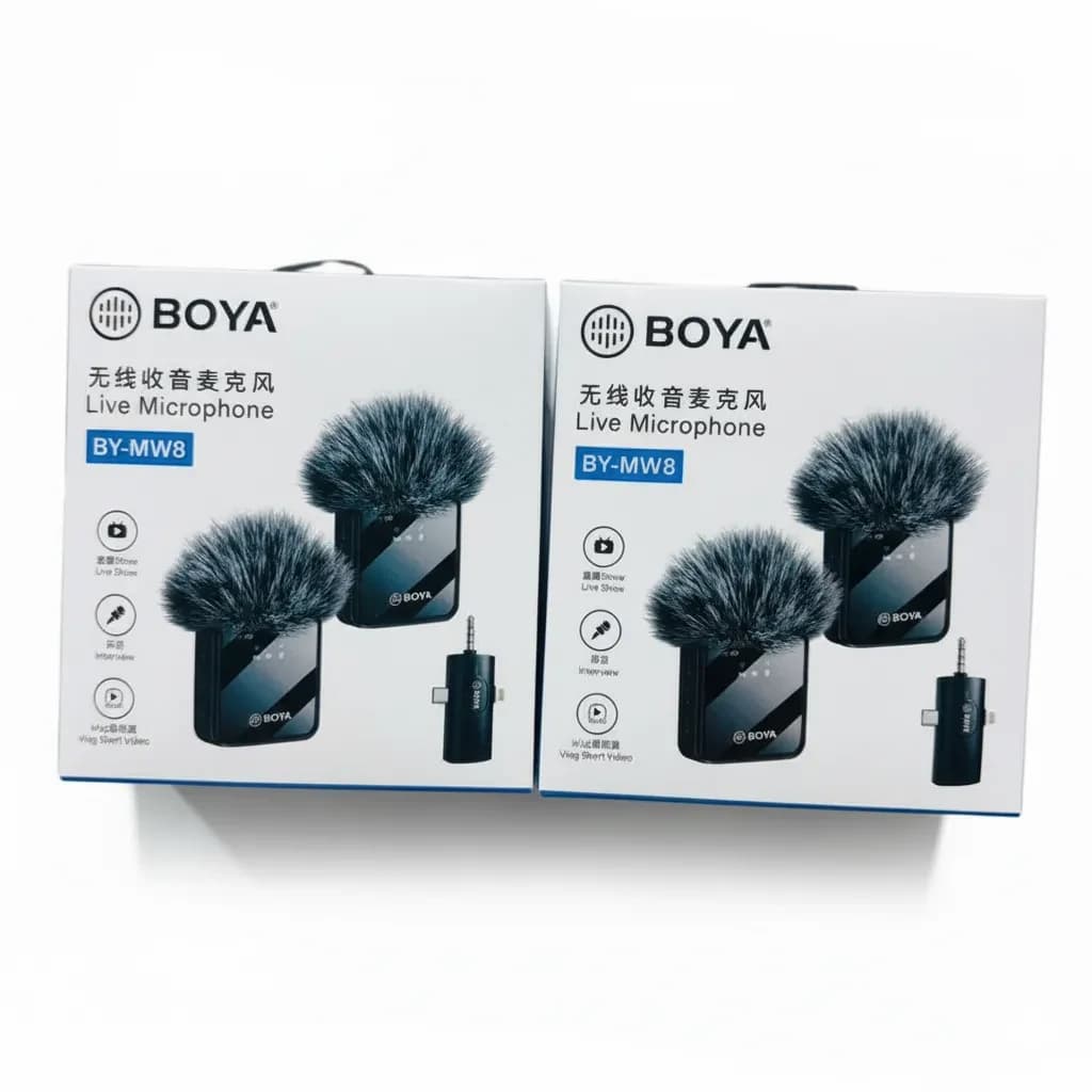 BOYA BY-MW8 Wireless Microphone Dual Channel Type-C & iPhone Supported 20m Range Noise Reduction Mic for Live, Vlog & Interview