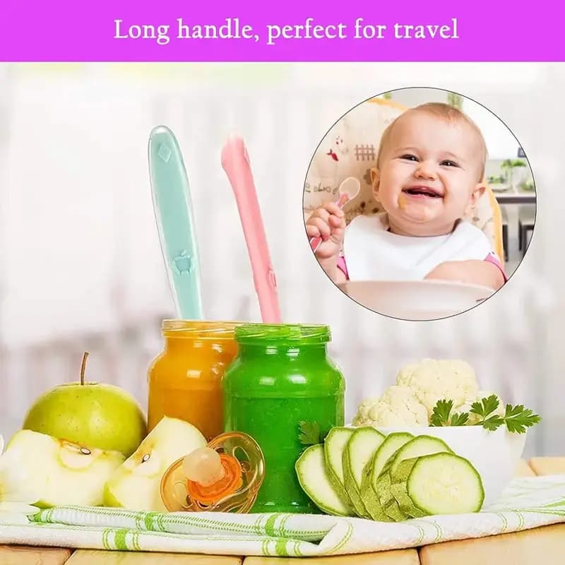 Cute Baby Silicone Spoon BPA Free Non-toxic and Soft Head Eating Spoon for Newborn Training